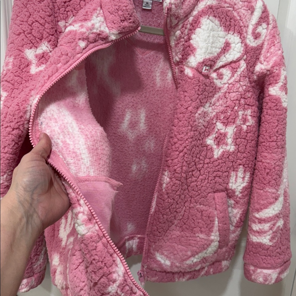 Wrangler x Barbie Pink and White Full Zip Fleece Girls Jacket Sz XL - Picture 10 of 10